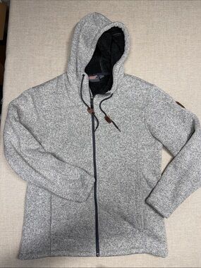Free Country Men's Light Gray Full-Zip Hooded Sweater Jacket. 0337